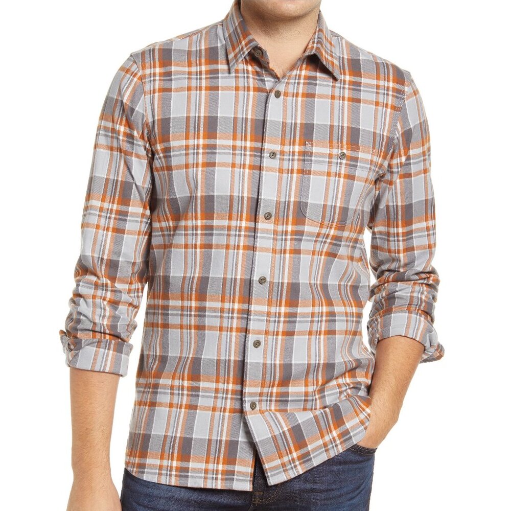 1901 Men's Gray Plaid Trim Fit Flannel Button Up Shirt M